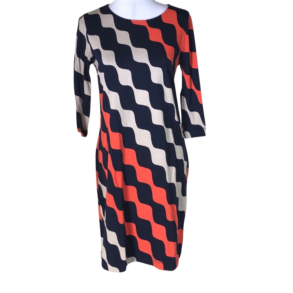 Marimekko Geometric Print Knee-Length Shift Dress Navy Blue XS